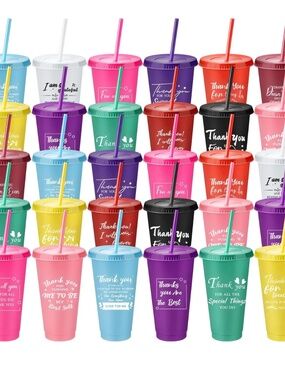 Pre-printed Appreciation Sentence On A Colorful Cup with a Straw and Led